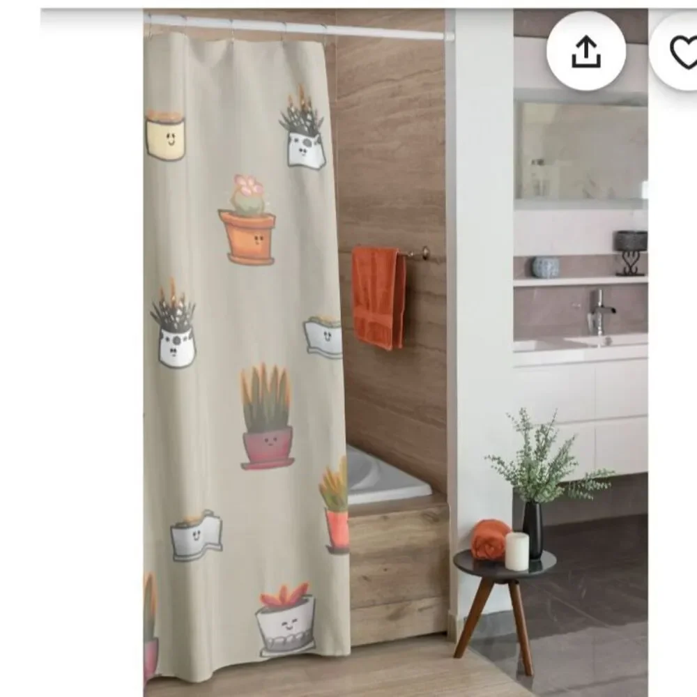 ScarJamFam Succulent Cactus Shower Curtain Anthropomorphic Cute Plant 72